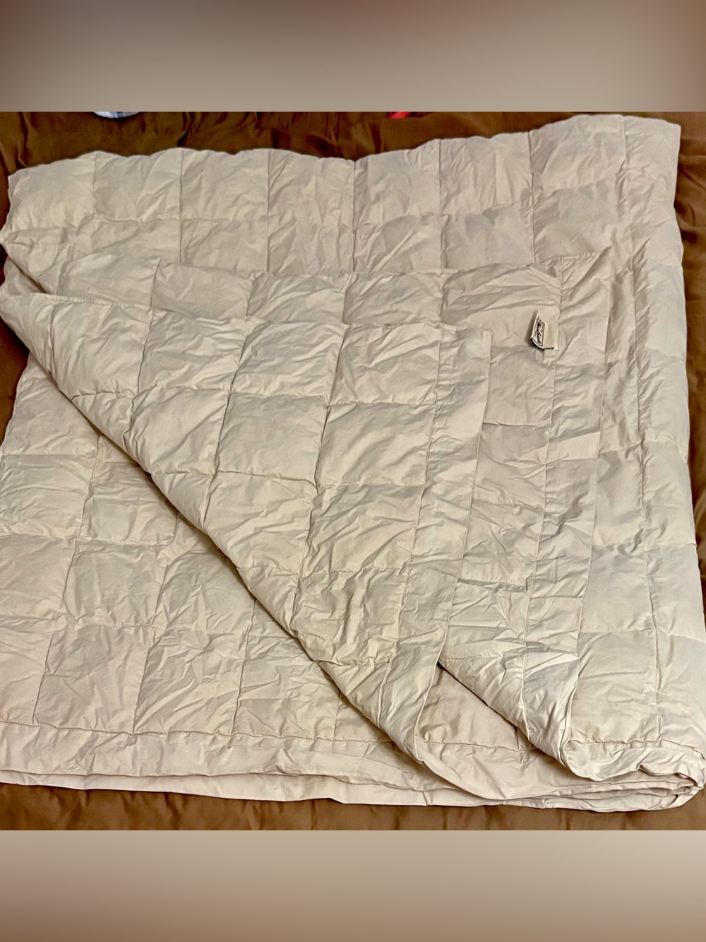 Woolrich Full Size Down Comforter All Season Lightweight Duvet Insert Tan Cotton